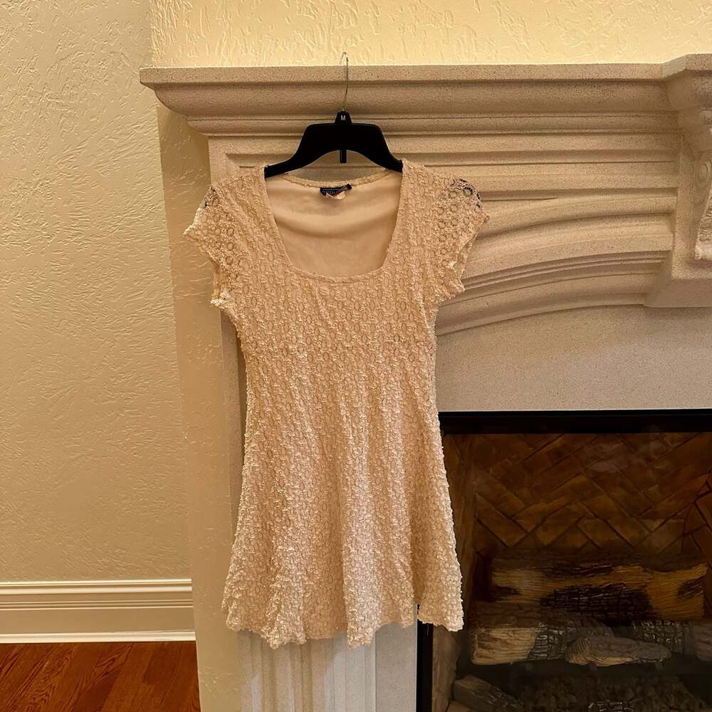 Ceduxion Vintage Y2K Cream Lace Cap Sleeve Mini Dress